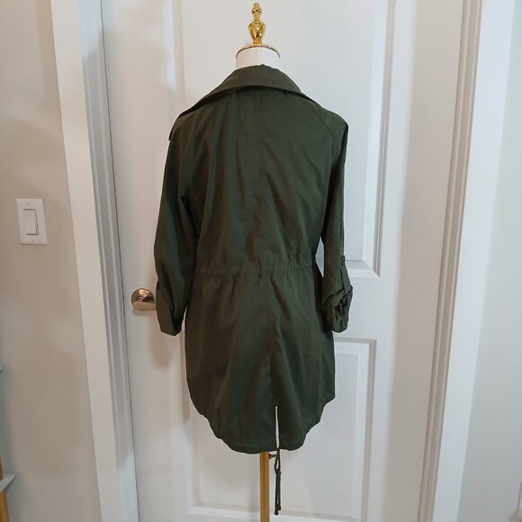 a.n.d Eawy Utility Parka Jacket Women’s Small Green Hidden Hood Drawstring Waist - Picture 5 of 9